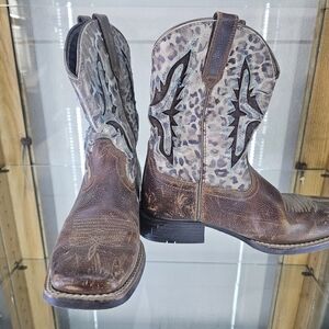 Brown and Leopard Print Cowboy Boots